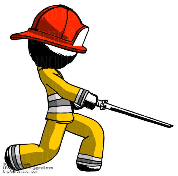 Ink Firefighter Fireman Man With Ninja Sword Katana Slicing Or Striking Something #11924