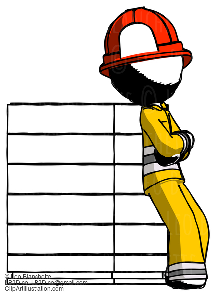 Ink Firefighter Fireman Man Resting Against Server Rack Viewed At Angle #11925