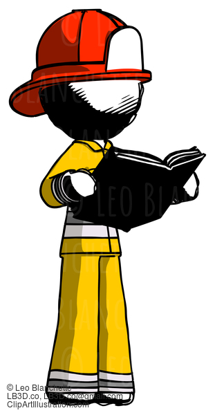 Ink Firefighter Fireman Man Reading Book While Standing Up Facing Away #11929