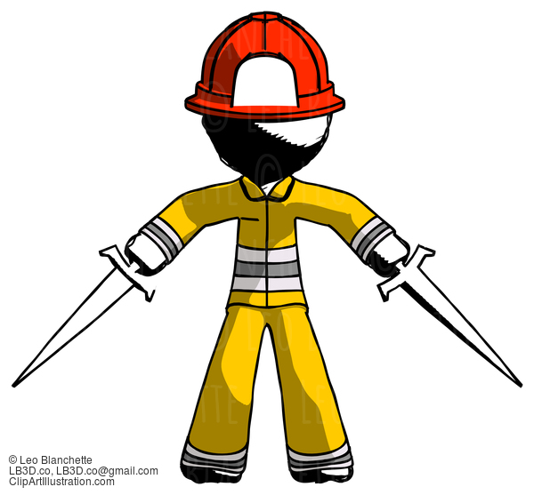 Ink Firefighter Fireman Man Two Sword Defense Pose #11932