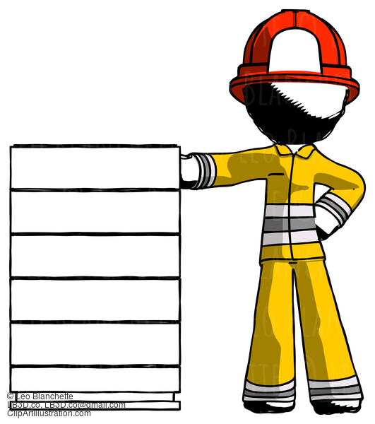 Ink Firefighter Fireman Man With Server Rack Leaning Confidently Against It #11933