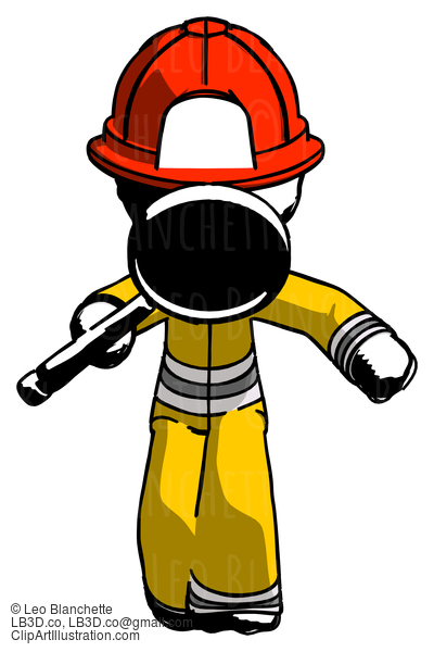 Ink Firefighter Fireman Man Looking Down Through Magnifying Glass #11953