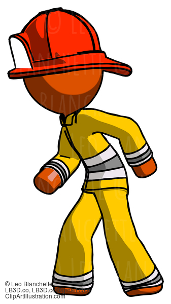 Orange Firefighter Fireman Man Suspense Action Pose Facing Left #12262