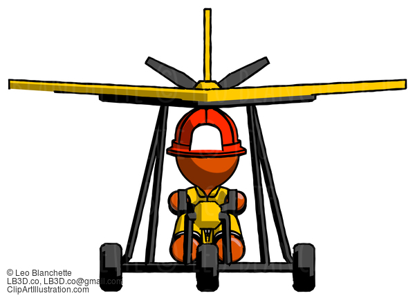 Orange Firefighter Fireman Man In Ultralight Aircraft Front View #12278