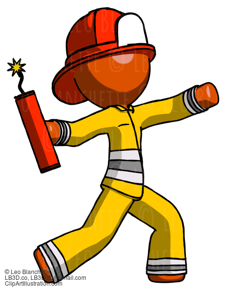 Orange Firefighter Fireman Man Throwing Dynamite #12282