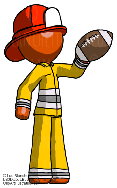 Orange Firefighter Fireman Man Holding Football Up #12283