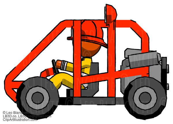 Orange Firefighter Fireman Man Riding Sports Buggy Side View #12293