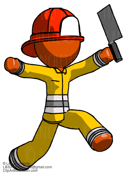 Orange Firefighter Fireman Man Psycho Running With Meat Cleaver #12295