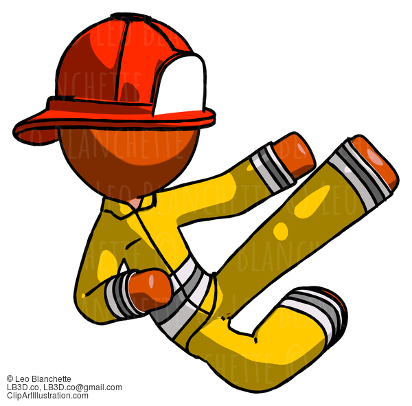 Orange Firefighter Fireman Man Flying Ninja Kick Right #12308