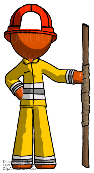 Orange Firefighter Fireman Man Holding Staff Or Bo Staff #12309