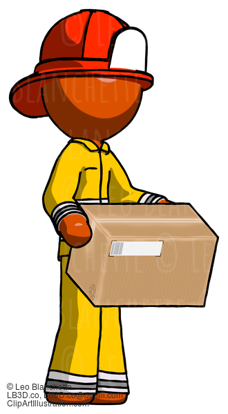 Orange Firefighter Fireman Man Holding Package To Send Or Recieve In Mail #12314