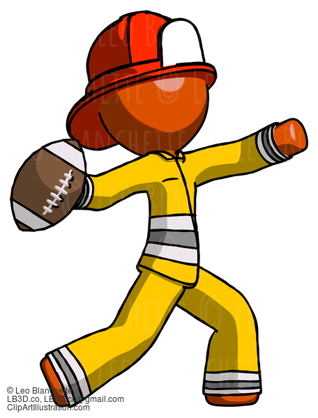 Orange Firefighter Fireman Man Throwing Football #12317