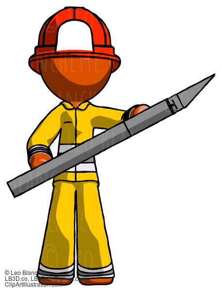 Orange Firefighter Fireman Man Holding Large Scalpel #12328