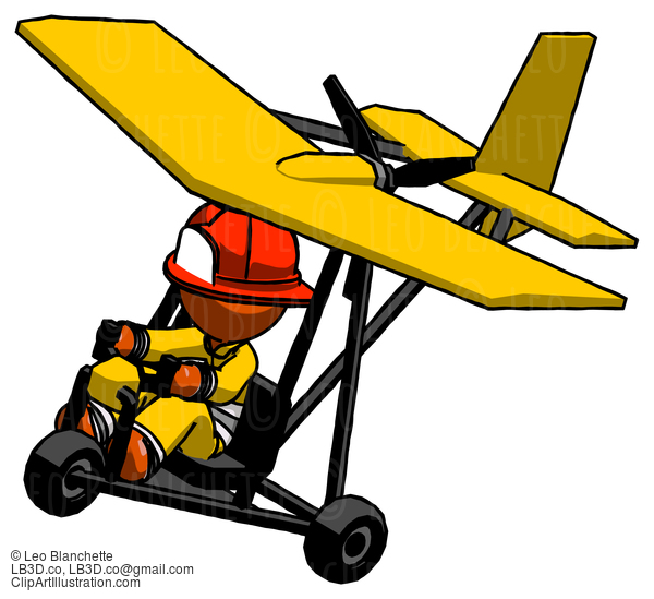 Orange Firefighter Fireman Man In Ultralight Aircraft Top Side View #12330