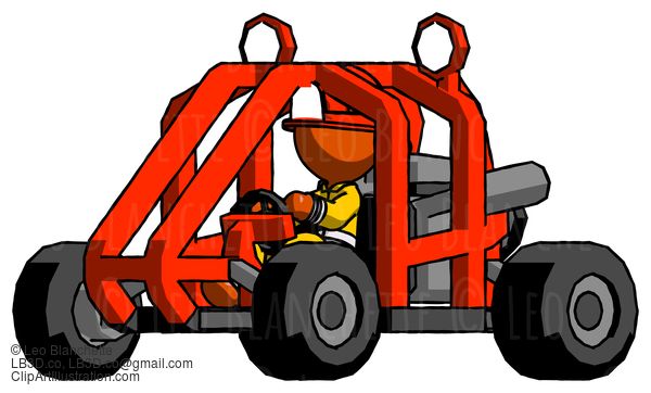 Orange Firefighter Fireman Man Riding Sports Buggy Side Angle View #12333