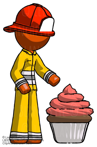 Orange Firefighter Fireman Man With Giant Cupcake Dessert #12337