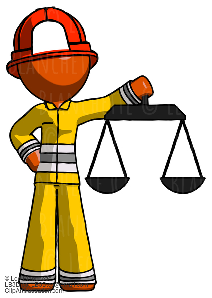 Orange Firefighter Fireman Man Holding Scales Of Justice #12341