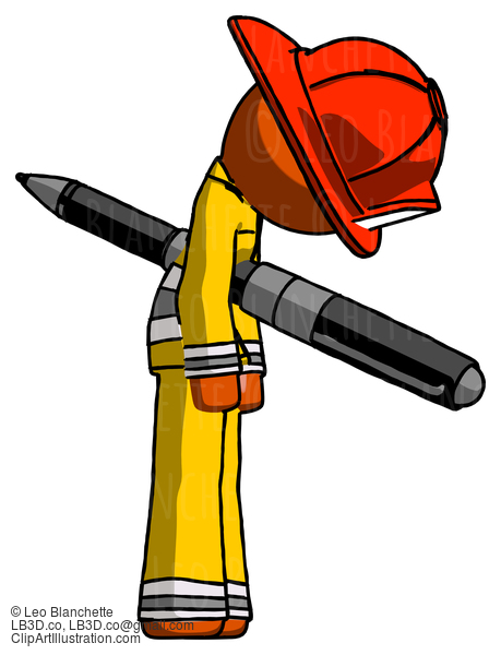 Orange Firefighter Fireman Man Impaled Through Chest With Giant Pen #12345