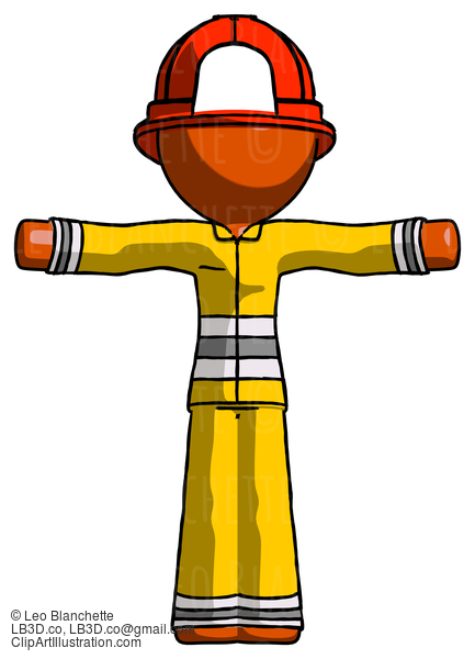 Orange Firefighter Fireman Man T-Pose Arms Up Standing #12347