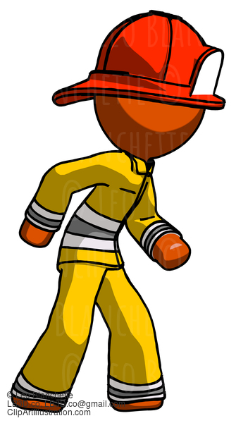 Orange Firefighter Fireman Man Suspense Action Pose Facing Right #12351