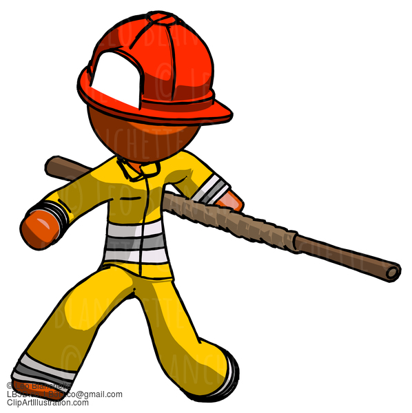 Orange Firefighter Fireman Man Bo Staff Action Hero Kung Fu Pose #12356