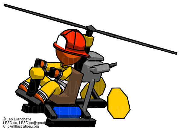 Orange Firefighter Fireman Man Flying In Gyrocopter Front Side Angle Top View #12363