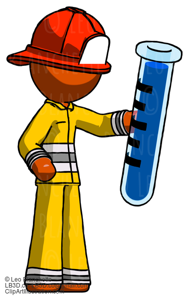 Orange Firefighter Fireman Man Holding Large Test Tube #12364