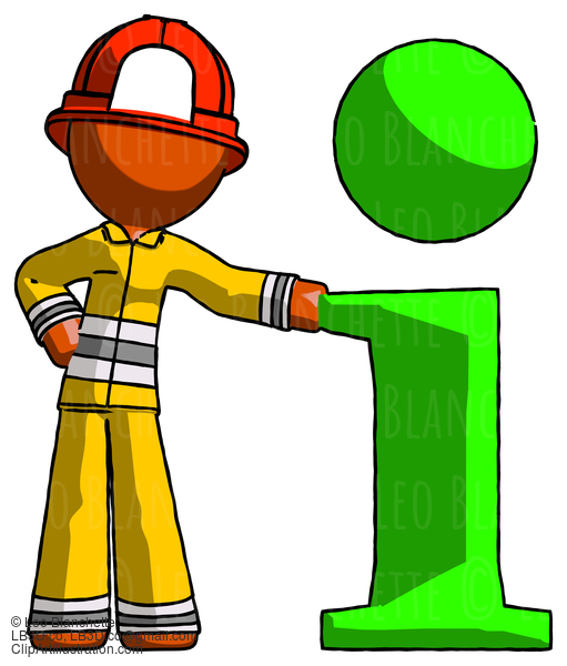 Orange Firefighter Fireman Man With Info Symbol Leaning Up Against It #12369