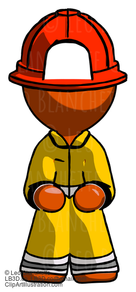 Orange Firefighter Fireman Man Squatting Facing Front #12379