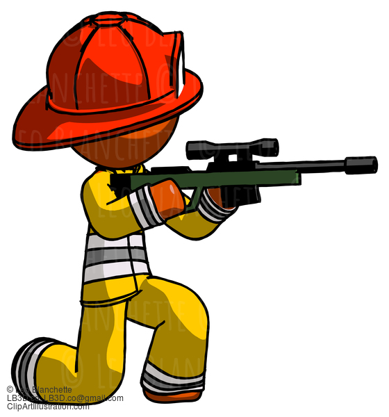 Orange Firefighter Fireman Man Kneeling Shooting Sniper Rifle #12381