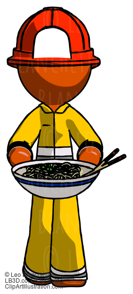 Orange Firefighter Fireman Man Serving Or Presenting Noodles #12382