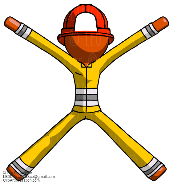 Orange Firefighter Fireman Man With Arms And Legs Stretched Out #12387