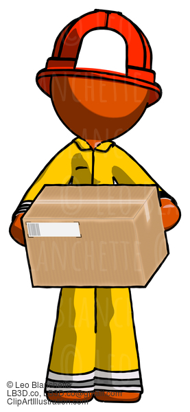 Orange Firefighter Fireman Man Holding Box Sent Or Arriving In Mail #12391