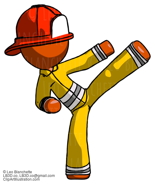 Orange Firefighter Fireman Man Ninja Kick Right #12394