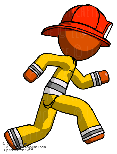 Orange Firefighter Fireman Man Running Fast Right #12396