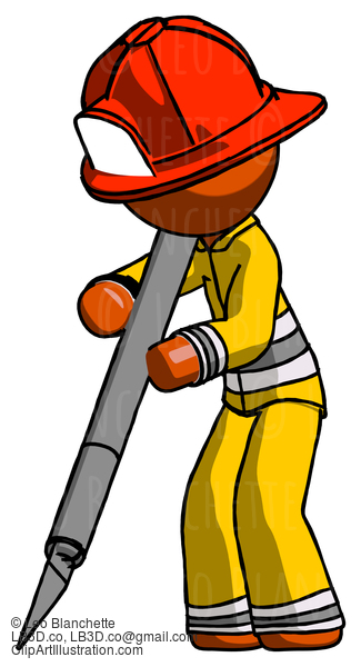 Orange Firefighter Fireman Man Cutting With Large Scalpel #12403