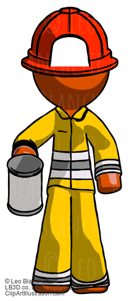 Orange Firefighter Fireman Man Begger Holding Can Begging Or Asking For Charity #12420