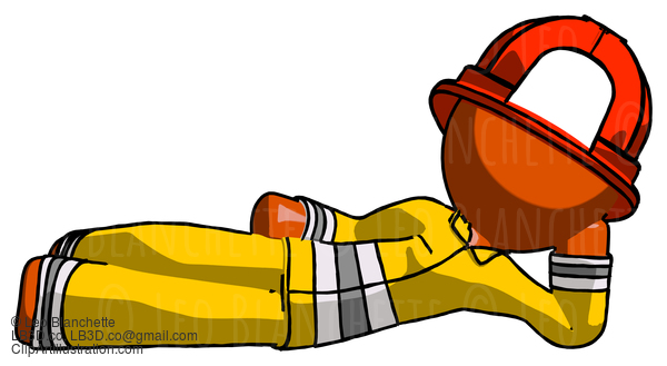 Orange Firefighter Fireman Man Reclined On Side #12421