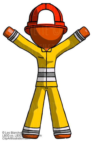 Orange Firefighter Fireman Man Surprise Pose, Arms And Legs Out #12437