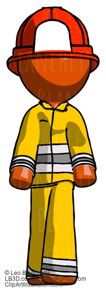 Orange Firefighter Fireman Man Walking Front View #12438