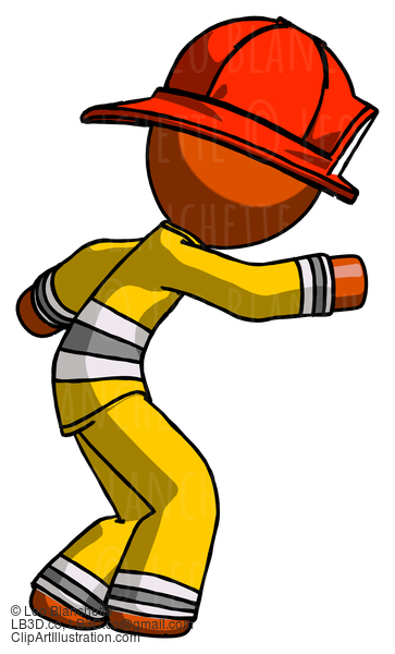 Orange Firefighter Fireman Man Sneaking While Reaching For Something #12444