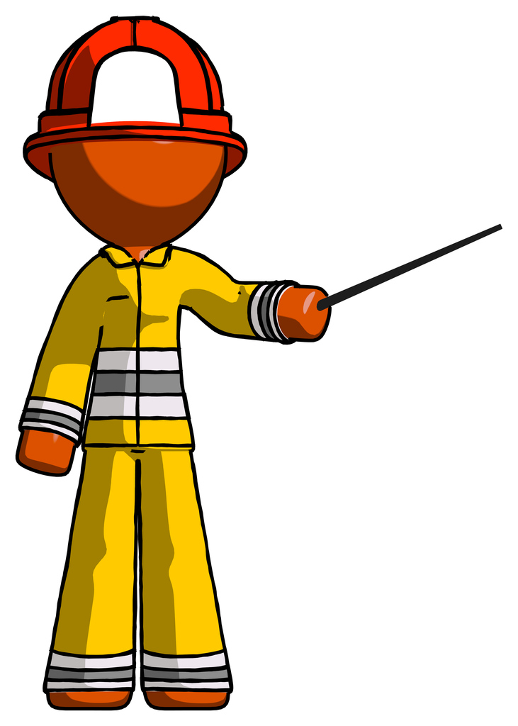 Orange Firefighter Fireman Man Teacher or conductor with stick or baton directing