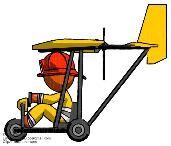 Orange Firefighter Fireman Man In Ultralight Aircraft Side View #12455