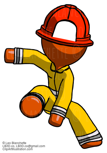 Orange Firefighter Fireman Man Action Hero Jump Pose #12463