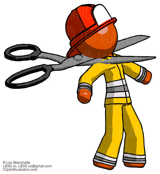 Orange Firefighter Fireman Man Scissor Beheading Office Worker Execution #12467