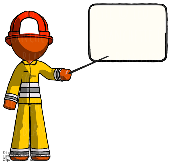 Orange Firefighter Fireman Man Giving Presentation In Front Of Dry-Erase Board #12473