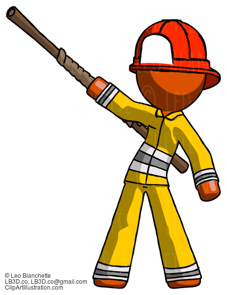 Orange Firefighter Fireman Man Bo Staff Pointing Up Pose #12477