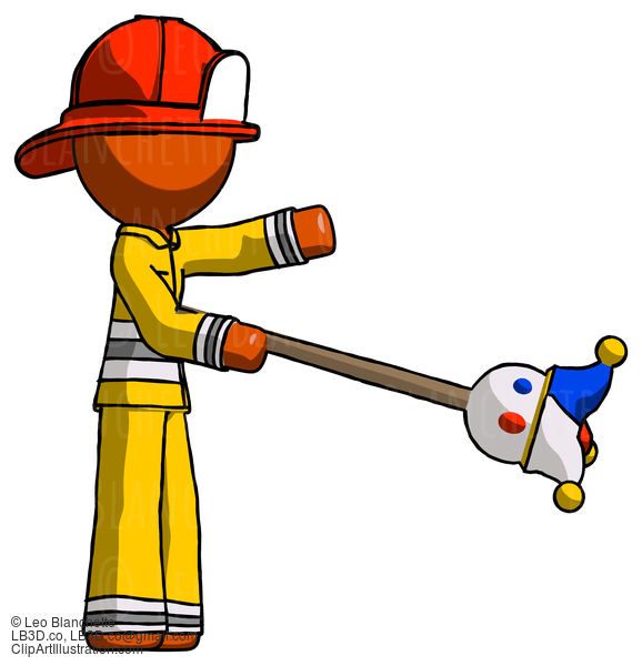 Orange Firefighter Fireman Man Holding Jesterstaff - I Dub Thee Foolish Concept #12481