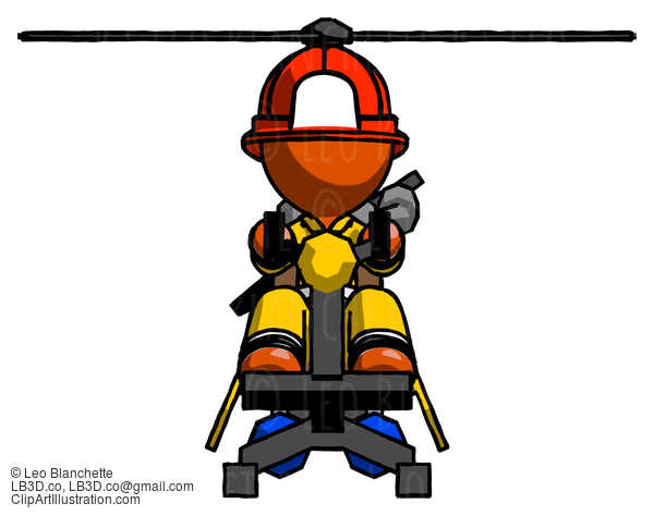 Orange Firefighter Fireman Man Flying In Gyrocopter Front View #12502