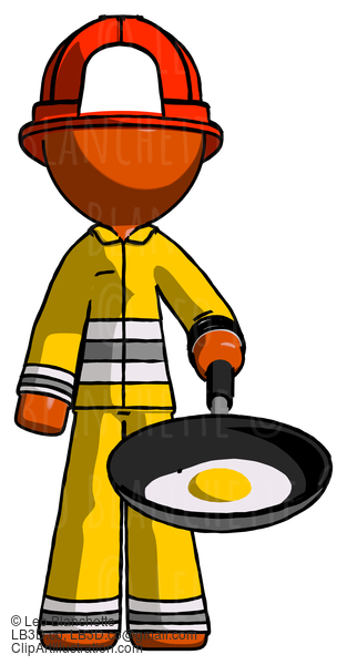 Orange Firefighter Fireman Man Frying Egg In Pan Or Wok #12507